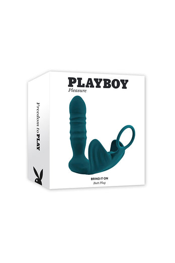 Playboy - Bring It On Thrusting Butt Plug & Cock Ring - Teal - Stag Shop