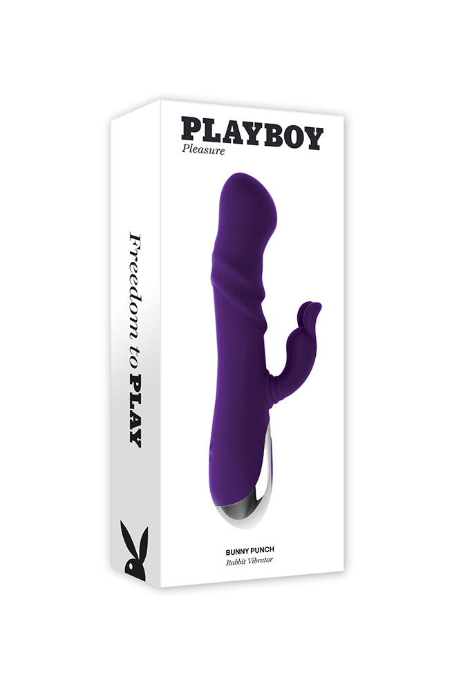 Playboy - Bunny Punch Rabbit Vibrator With Twirling Head - Purple - Stag Shop