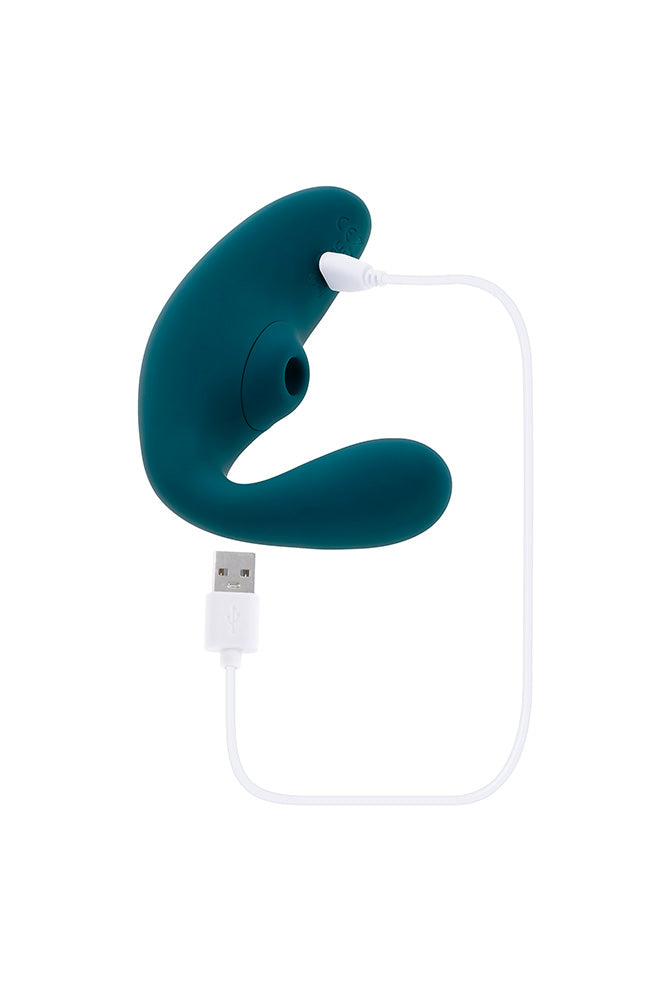 Playboy - Charmer Dual Vibrator With Air Pulse Clitoral Stimulator - Teal - Stag Shop
