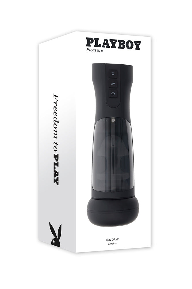 Playboy - End Game Warming & Vibrating Stroker with UV Sanitizing Stand - Black - Stag Shop