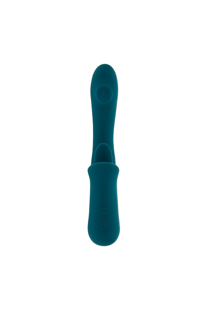 Playboy - Harmony Dual Vibrator with Flickering Tongue - Teal - Stag Shop
