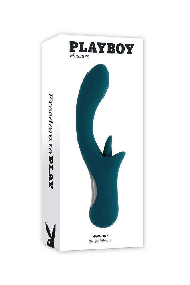 Playboy - Harmony Dual Vibrator with Flickering Tongue - Teal - Stag Shop