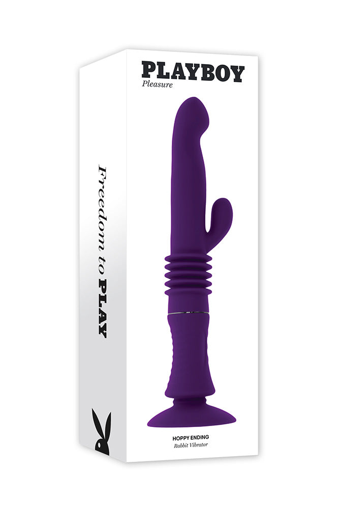 Playboy - Hoppy Ending Thrusting Rabbit Vibrator - Purple - Stag Shop