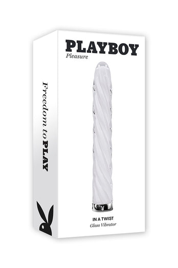 Playboy - In A Twist Glass Vibrator - Clear/White - Stag Shop