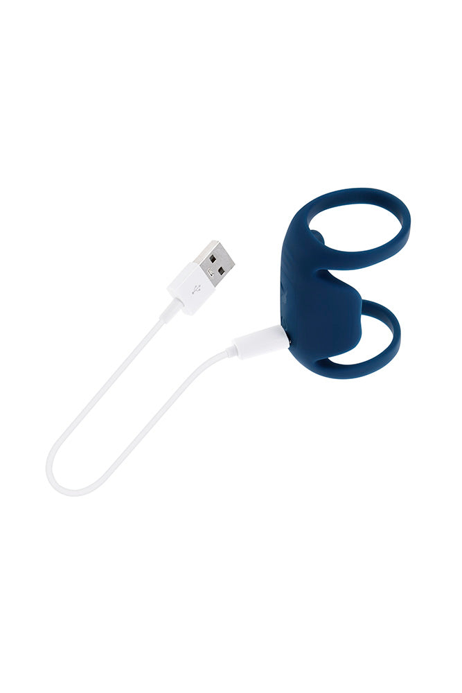 Playboy - Jet Pack Dual Ring Penis Vibrator - Blue - Stag Shop