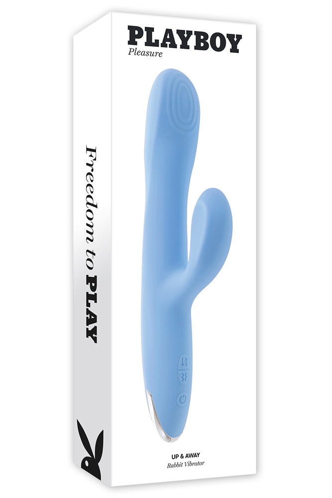 Playboy - Up & Away Thrusting Rabbit Vibrator - Sky Blue - Stag Shop