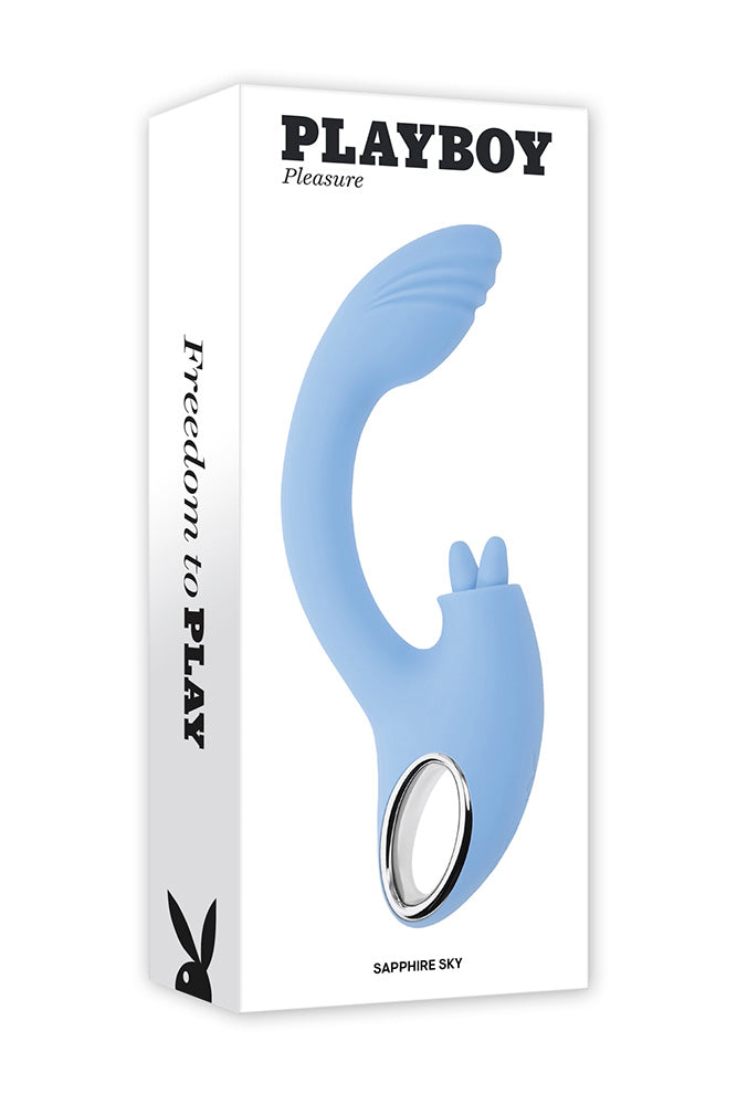 Playboy - Sapphire Sky Dual Vibrator With Double-Tongued Clitoral Stimulator - Stag Shop