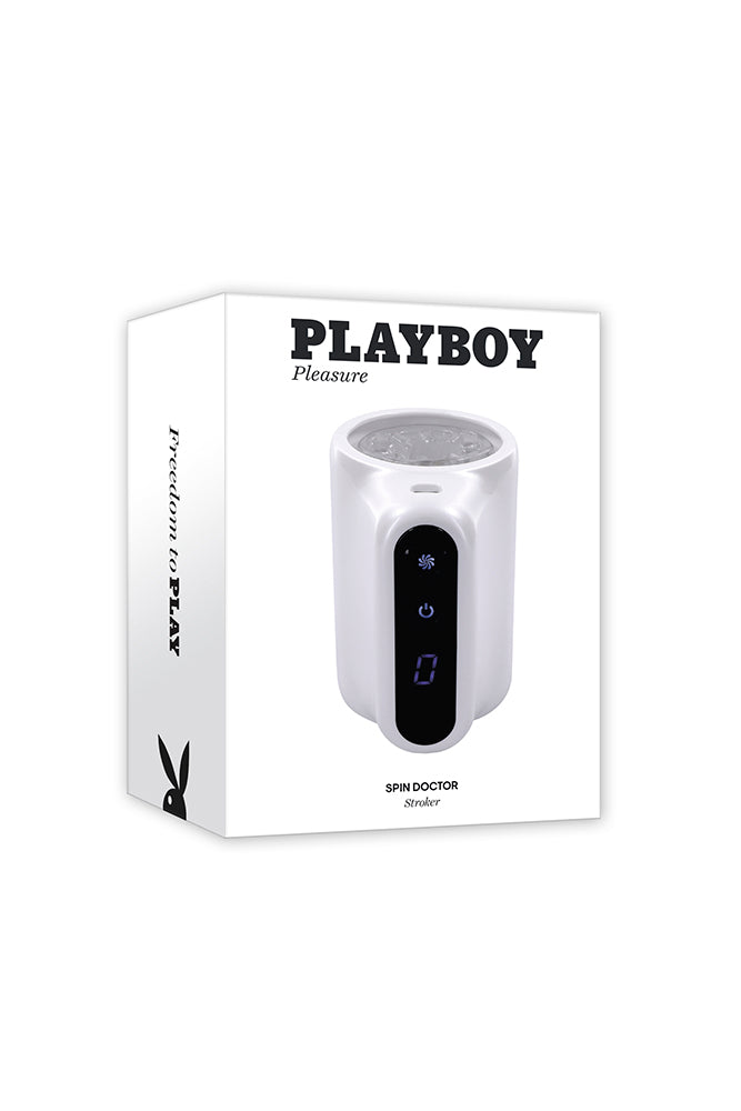 Playboy - Spin Doctor Vibrating & Spinning Stroker - White/Clear - Stag Shop