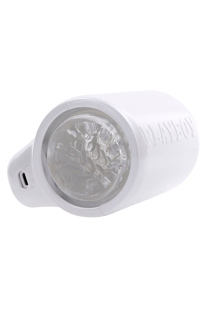 Playboy - Spin Doctor Vibrating & Spinning Stroker - White/Clear - Stag Shop