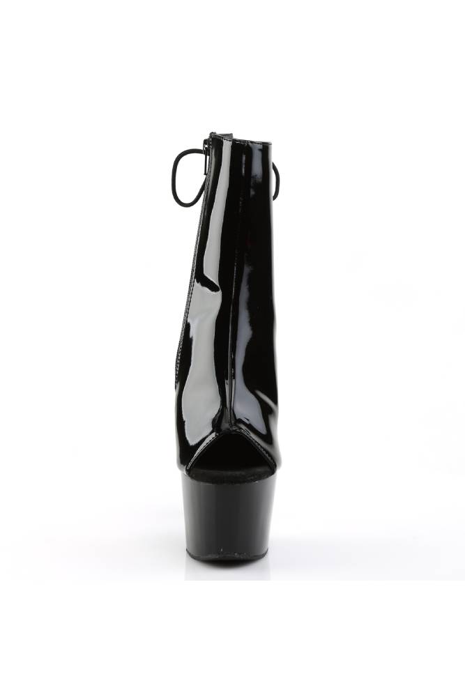 Pleaser USA - Adore 7" Open Toe Patent Bootie with Matte Heel - Black - Stag Shop