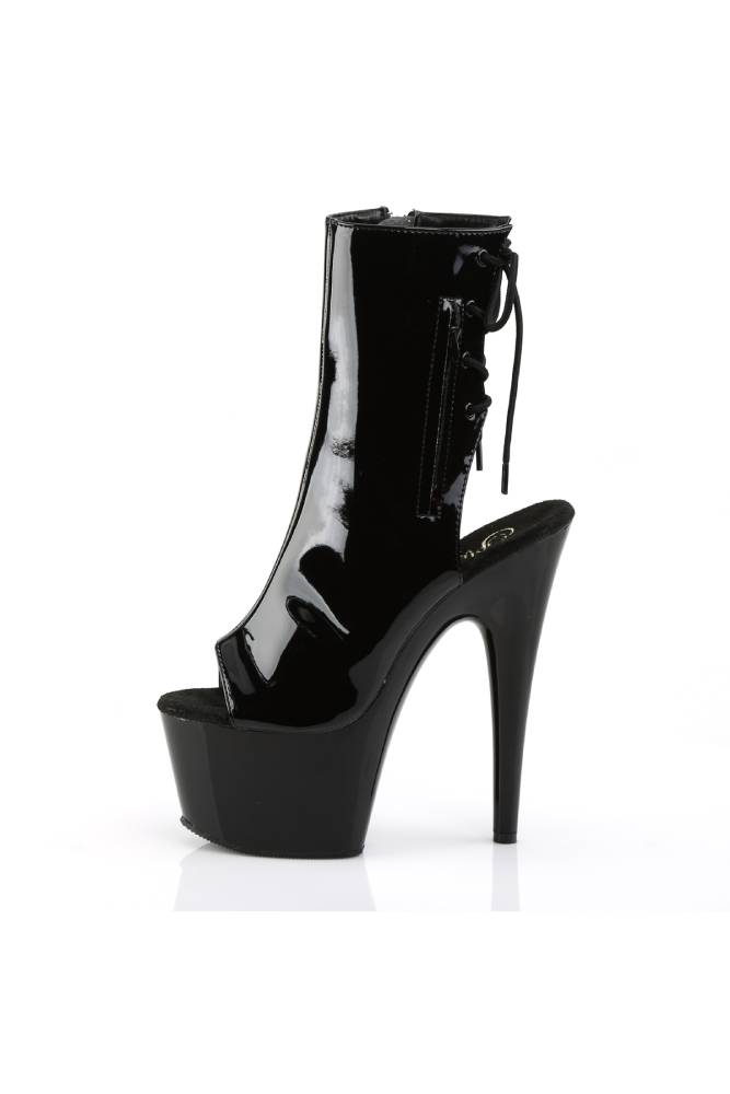 Pleaser USA - Adore 7" Open Toe Patent Bootie with Matte Heel - Black - Stag Shop