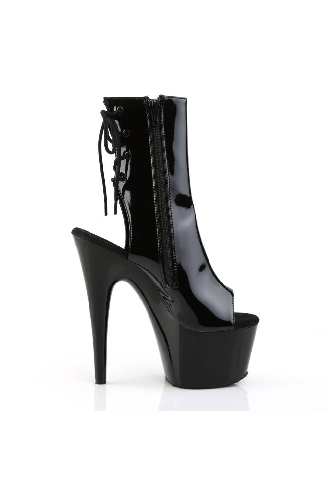 Pleaser USA - Adore 7" Open Toe Patent Bootie with Matte Heel - Black - Stag Shop