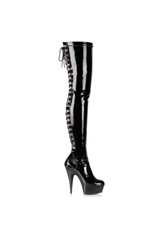 Pleaser USA - Delight 6" Thigh High Boots with Lace Up Back - Black - Stag Shop