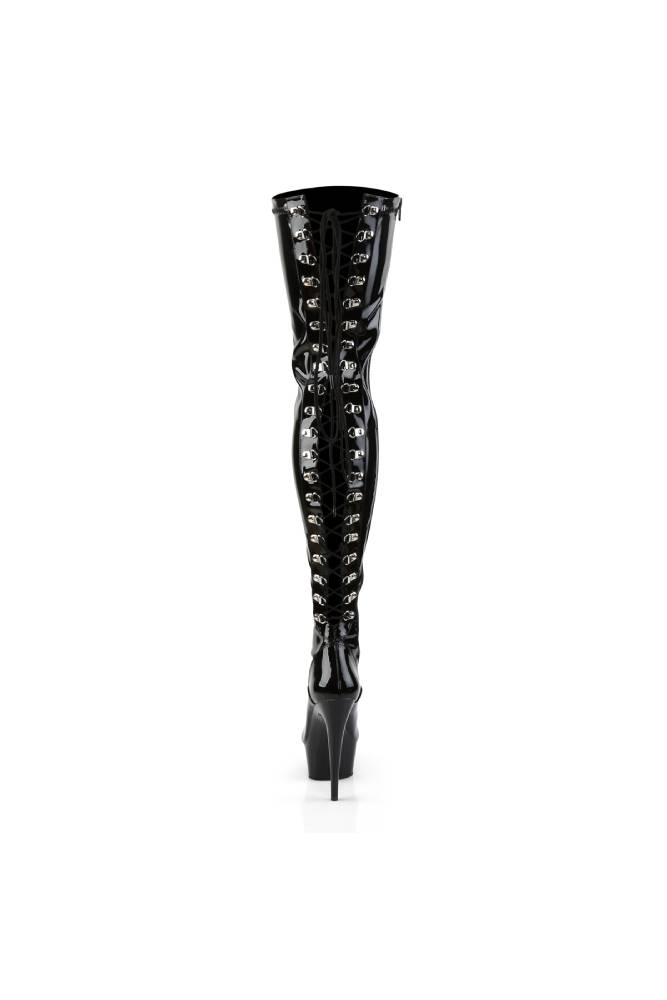 Pleaser USA - Delight 6" Thigh High Boots with Lace Up Back - Black - Stag Shop