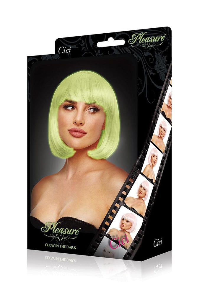 Pleasure Wigs - Cici Wig - Glow in the Dark Green/Pink - Stag Shop