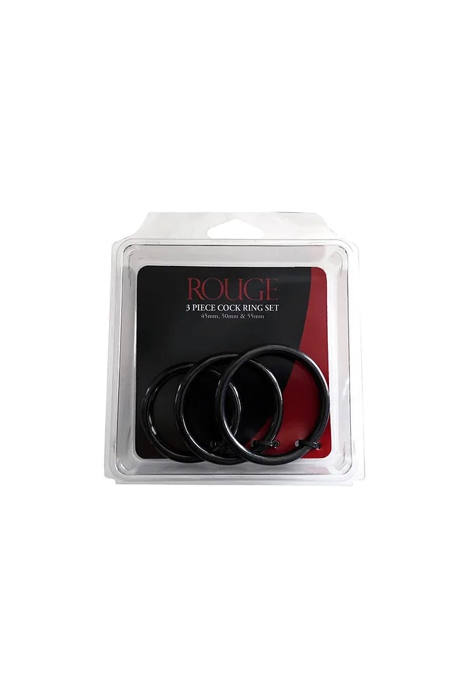 Rouge Garments - 3 Piece Stainless Steel Cock Ring Set - Black - Stag Shop
