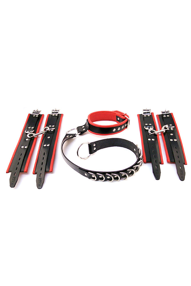 Rouge Garments - Leather D Ring Hog-Tie Set - Black/Red - Stag Shop