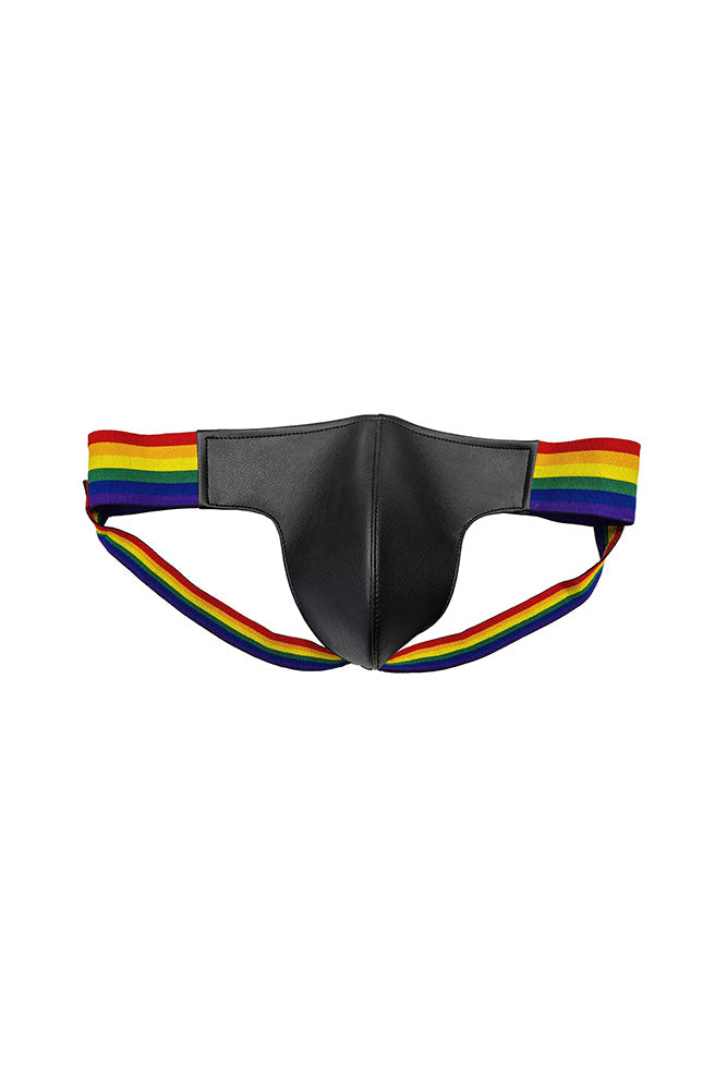 Rouge Garments - Leather Jock with Rainbow Striped Band - Assorted Sizes - Stag Shop