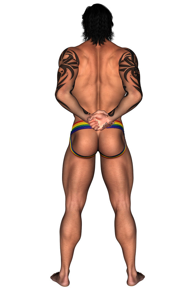Rouge Garments - Leather Jock with Rainbow Striped Band - Assorted Sizes - Stag Shop