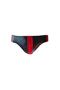 Thumbnail for Rouge Garments - Leather Jock with Striped Bands - Red/Black - Assorted Sizes - Stag Shop