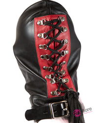Thumbnail for Rouge Garments - Leather Pad-lockable Mask with D-Ring & Lace up Back - Black/Red - Stag Shop