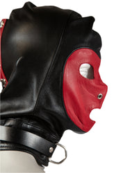 Rouge Garments - Leather Pad-lockable Mask with D-Ring & Lace up Back - Black/Red - Stag Shop