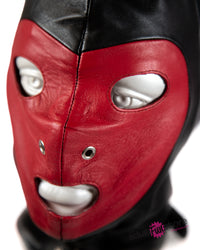 Rouge Garments - Leather Pad-lockable Mask with D-Ring & Lace up Back - Black/Red - Stag Shop
