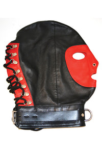 Thumbnail for Rouge Garments - Leather Pad-lockable Mask with D-Ring & Lace up Back - Black/Red - Stag Shop