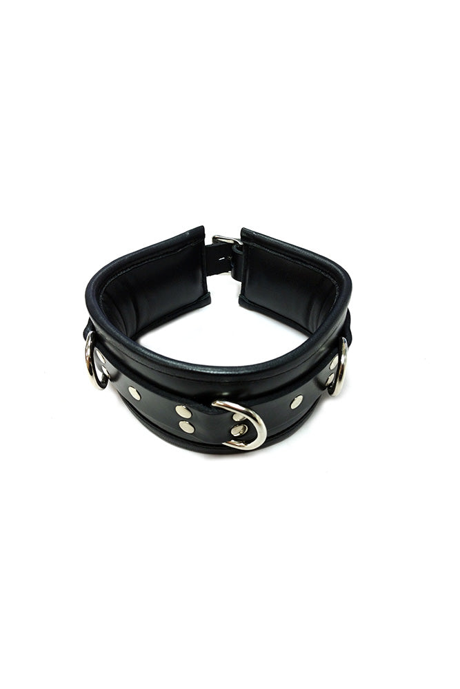 Rouge Garments - Padded Leather Collar with D Rings - Black - Stag Shop