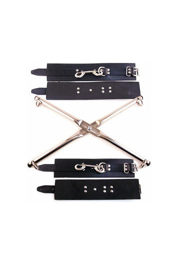 Rouge Garments - Stainless Steel X Hogtie With Leather Cuffs - Black/Silver - Stag Shop