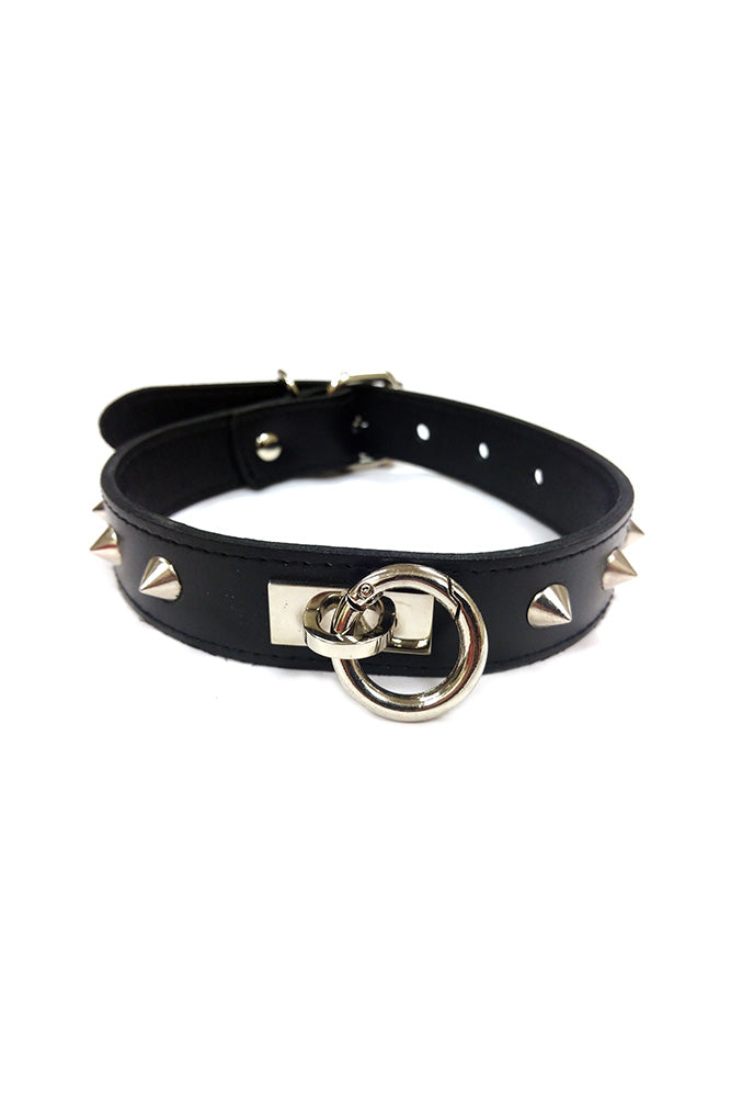 Rouge Garments - Studded Leather Collar with O-Ring - Assorted Colours - Stag Shop