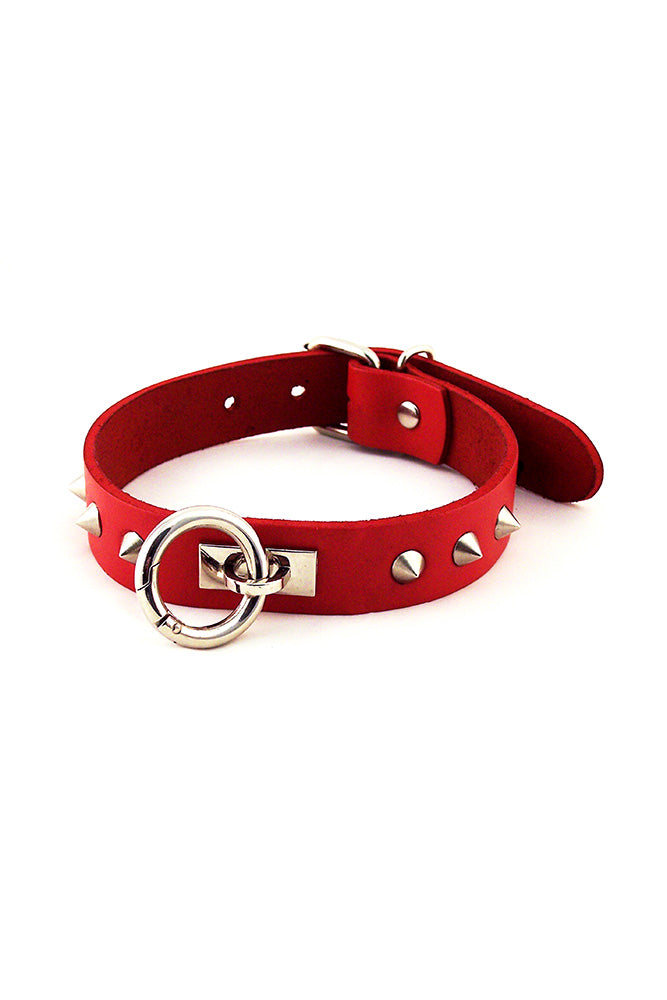 Rouge Garments - Studded Leather Collar with O-Ring - Assorted Colours - Stag Shop