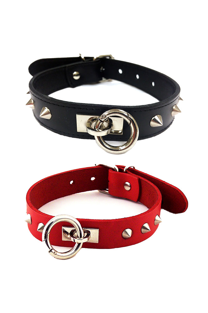 Rouge Garments - Studded Leather Collar with O-Ring - Assorted Colours - Stag Shop