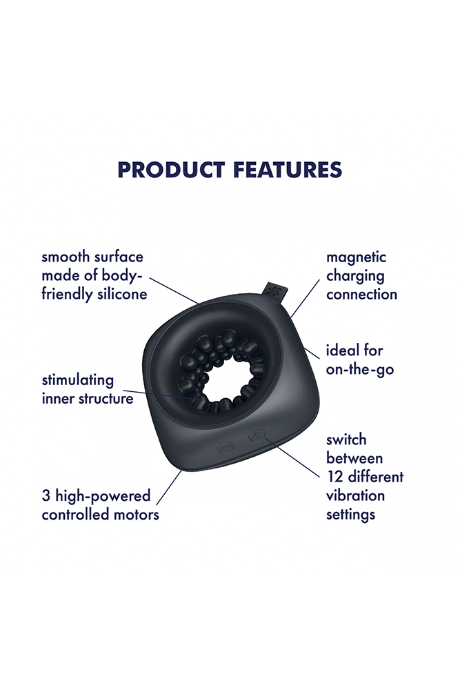 Satisfyer - Ring Stroker With Vibration - Black - Stag Shop