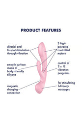 Satisfyer - Triple Oh 2-in-1 Wand & Rabbit Vibrator - Pink - Stag Shop