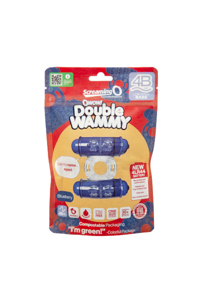 Screaming O - Double Wammy 4B Dual Vibrating Cock Ring - Blueberry - Stag Shop
