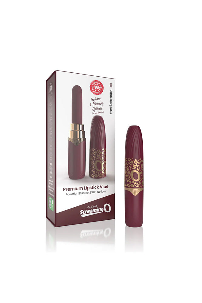 Screaming O - My Secret - Premium Lipstick Vibrator Bullet With 4 Attachments - Merlot - Stag Shop