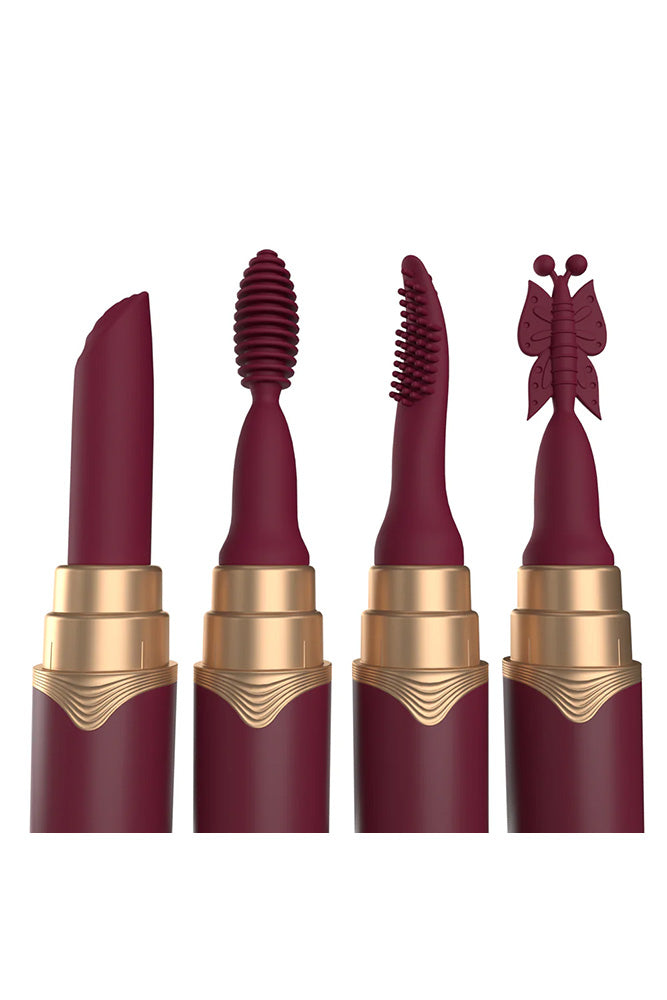 Screaming O - My Secret - Premium Lipstick Vibrator Bullet With 4 Attachments - Merlot - Stag Shop