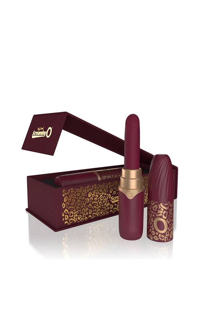 Screaming O - My Secret - Premium Lipstick Vibrator Bullet With 4 Attachments - Merlot - Stag Shop