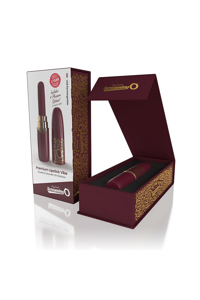 Screaming O - My Secret - Premium Lipstick Vibrator Bullet With 4 Attachments - Merlot - Stag Shop