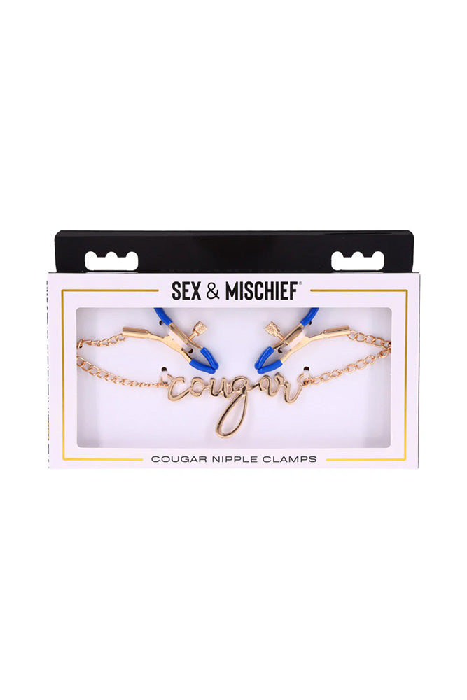 Sex & Mischief - Cougar - Cougar Nipple Clamps - Blue/Gold