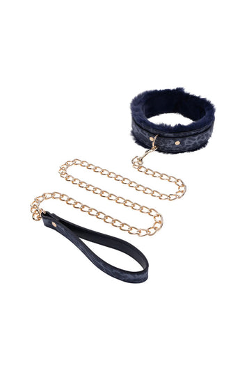 Sex & Mischief - Cougar - Collar & Leash - Blue/Gold - Stag Shop