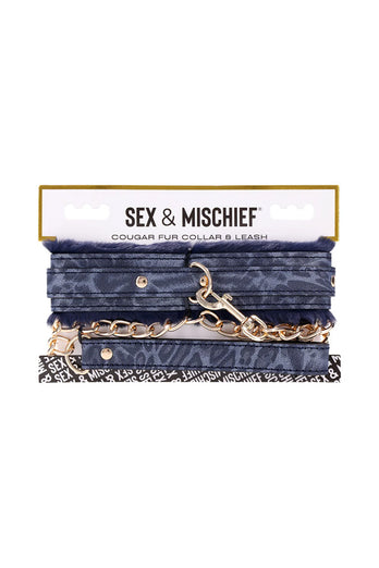 Sex & Mischief - Cougar - Collar & Leash - Blue/Gold - Stag Shop