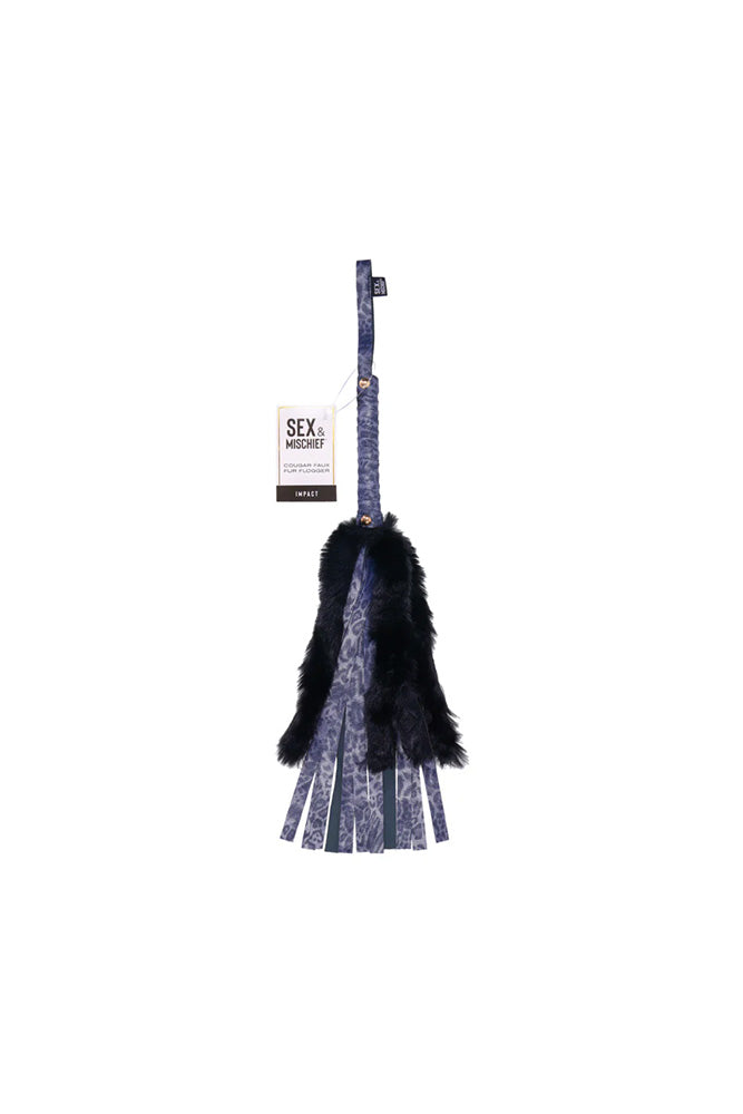 Sex & Mischief - Cougar - Faux Fur Flogger - Blue/Black - Stag Shop