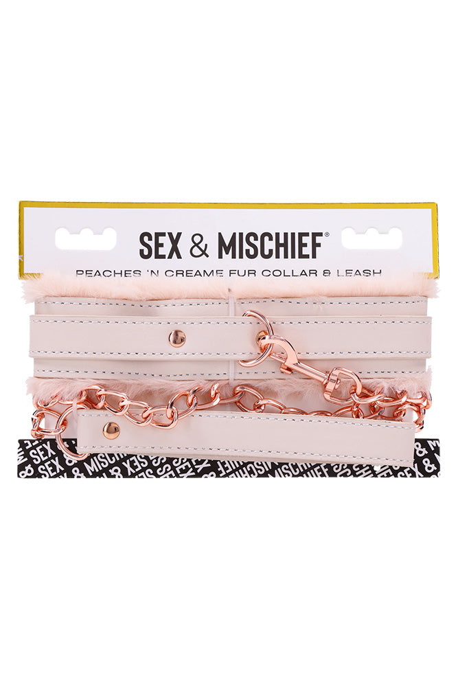 Sex & Mischief - Peaches 'N CreaMe - Faux Fur Collar & Leash - Peach/Rose Gold