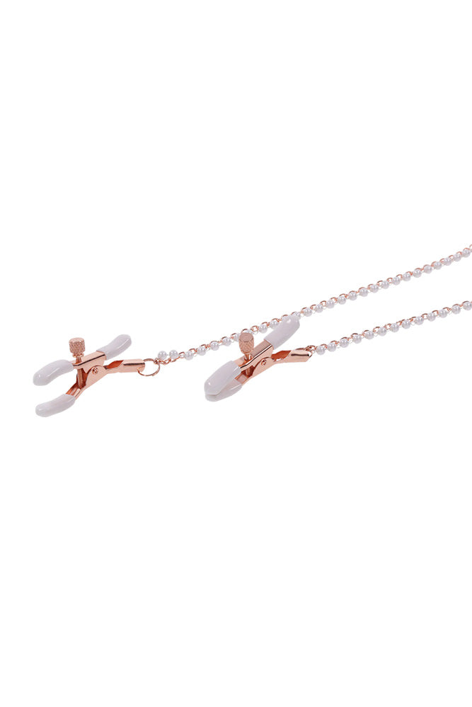 Sex & Mischief - Peaches 'N CreaMe - Collar With Nipple Clamps - Peach/Rose Gold - Stag Shop