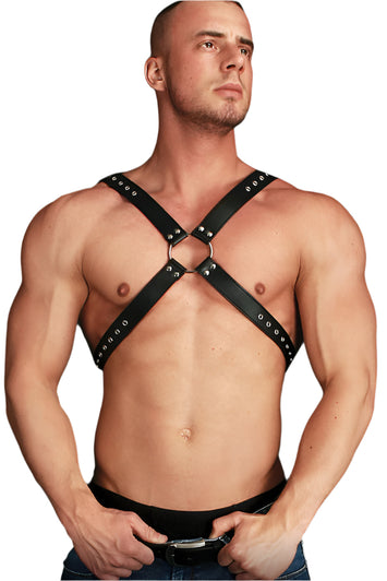 Ouch by Shots Toys - Adonis High Halter Chest Harness - Black - Stag Shop