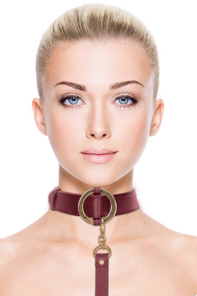 Ouch by Shots Toys - Halo - Collar with Leash - Burgundy - Stag Shop
