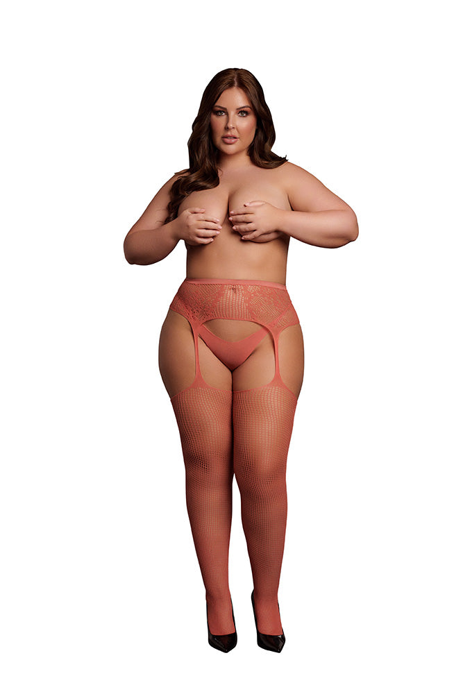 Shots Toys - Le Désir - DES051 - Fishnet & Lace Garterbelt Stockings - Various Colours & Sizes - Stag Shop