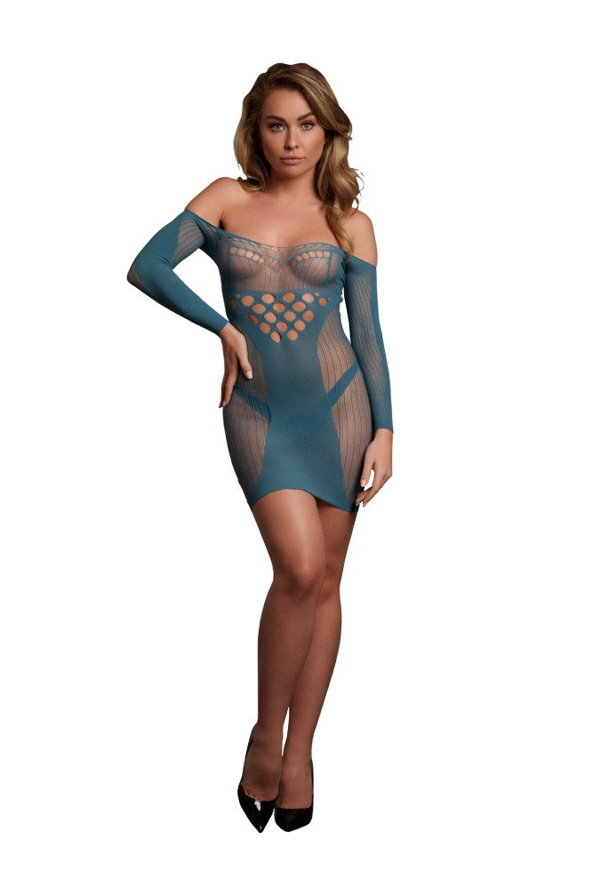 Shots Toys - Le Désir  - DES017 - Long Sleeve Net Mini Dress - Various Colours - OS - Stag Shop